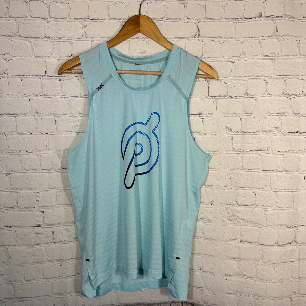 Rhone Peloton Mens‎ Light Blue Performance Mesh Tank Top Logo Singlet 100904
